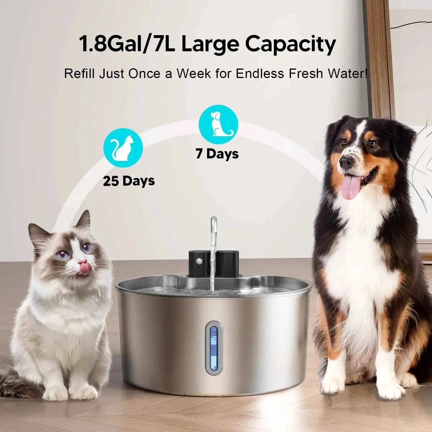 7L Stainless Steel Wireless Recharging Sensor Cat Water Fountain Auto Drinking Fountain For Cats Dog Drinker Pet Dispenser Bowl