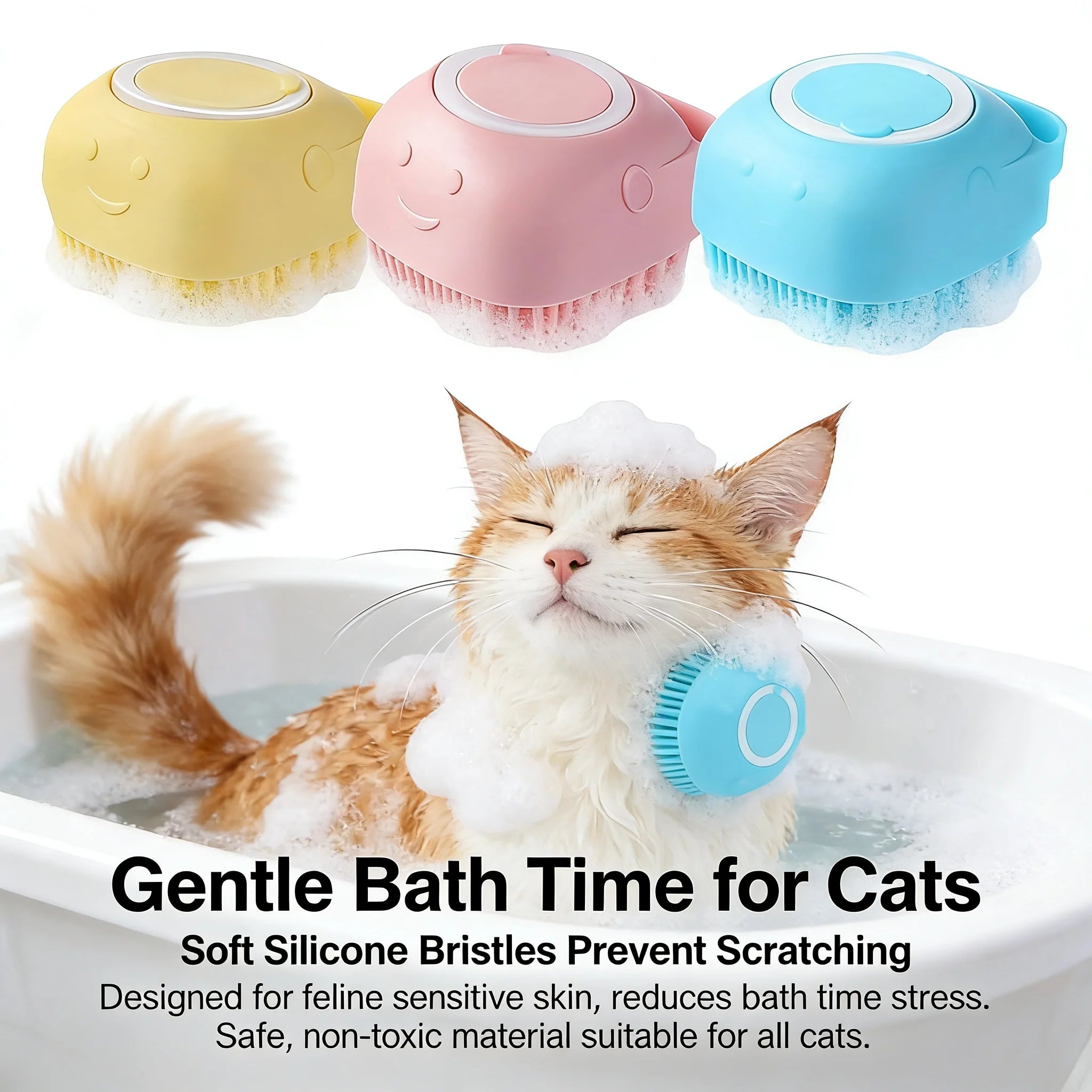 Pet Bath & Massage Brush 2-in-1 Silicone Dog Cat Grooming Tool with Shampoo Dispenser for Bathing Washing Sensitive Skin Puppies and Kittens