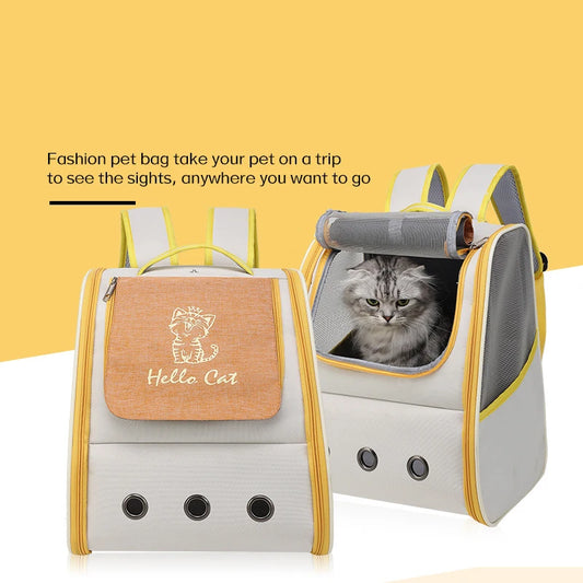 Pet Cat Carrier Backpack Breathable Portable Travel backpack for cat and dog With Anti Breakaway Belt Three-door design AA074 - Play Paws Toys