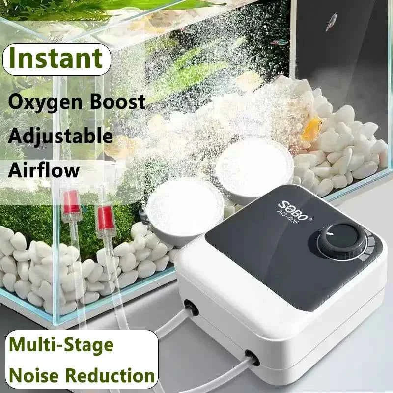 Aquarium Oxygen Air Pump Fish Tank Adjustable Air Volume High Power Oxygenator Air Compressor Aerator 220v