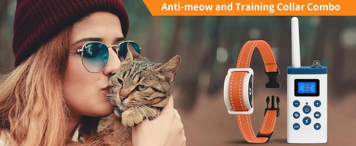 New Cat Shock Collar with Remote, 4 IN 1 Cat Training Collar with Auto Anti-Meow, Beep, Vibration, Safety Shock 4 Modes for Cats