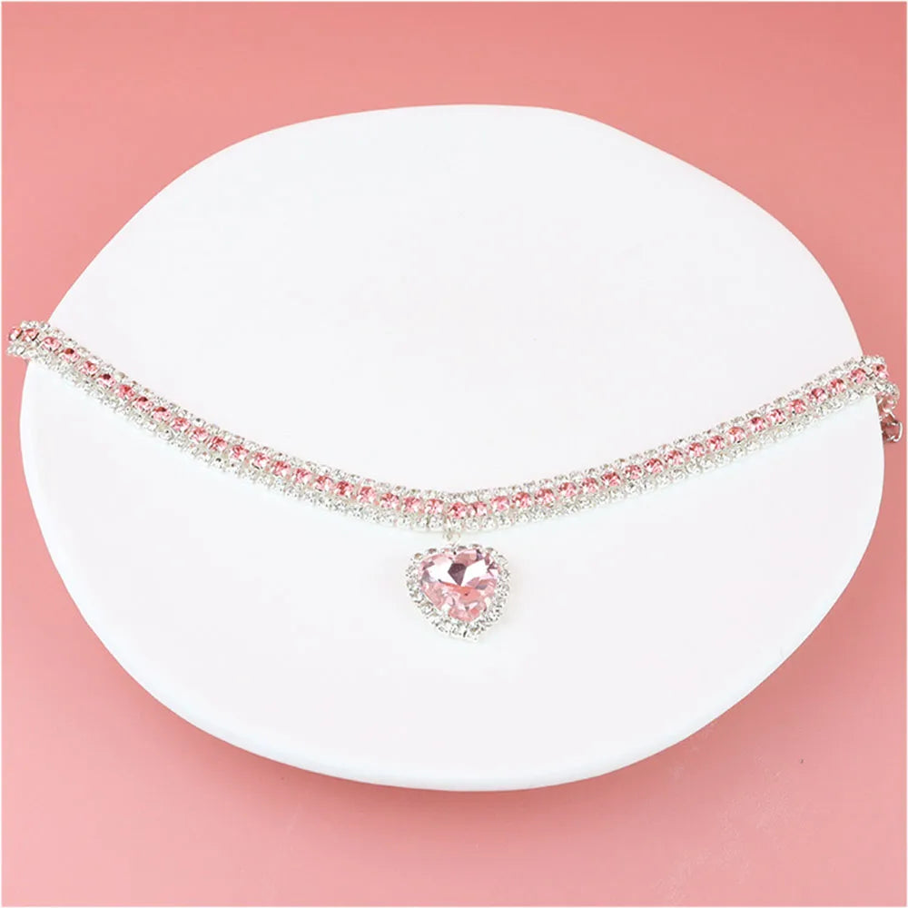Cat Rhinestone Diamante Collar Necklace for Kitten Cute Bling Pet Accessories for Cat Puppy Doggy Crystal Pendant Diamond Collar