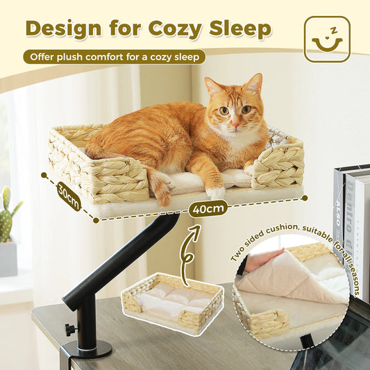 Cat Desk Bed, 360° Rotatable Cat Bed Stand for Indoor Cats, Adjustable Cat Basket, Cats Hammock for Table, Soft Cat Bed for Desk - Play Paws Toys