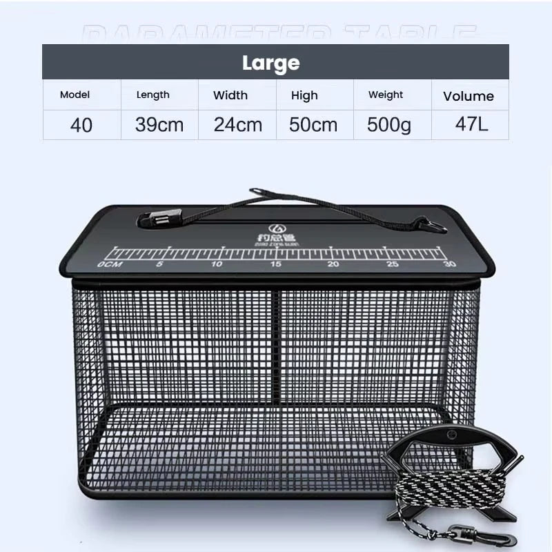 Floating fish basket, foldable fishing rack bucket, portable foldable fishing net for storing fishing equipment in the cage