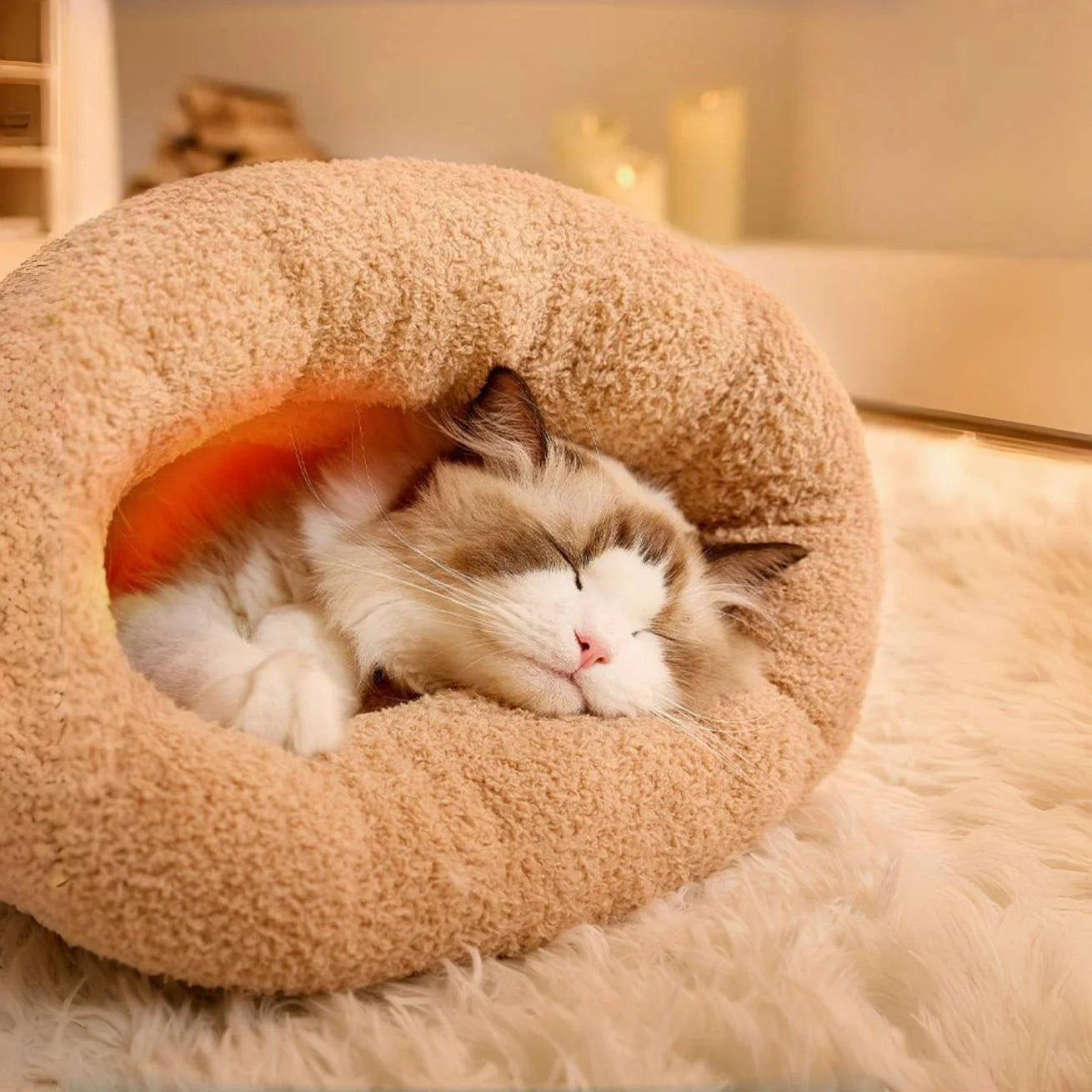 Cozy Burrow Bed: Thermal Winter Cat Cave with Enclosed Sleeping Bag Design - Snuggle Sanctuary for Anxious Cats & Small Dogs - Play Paws Toys