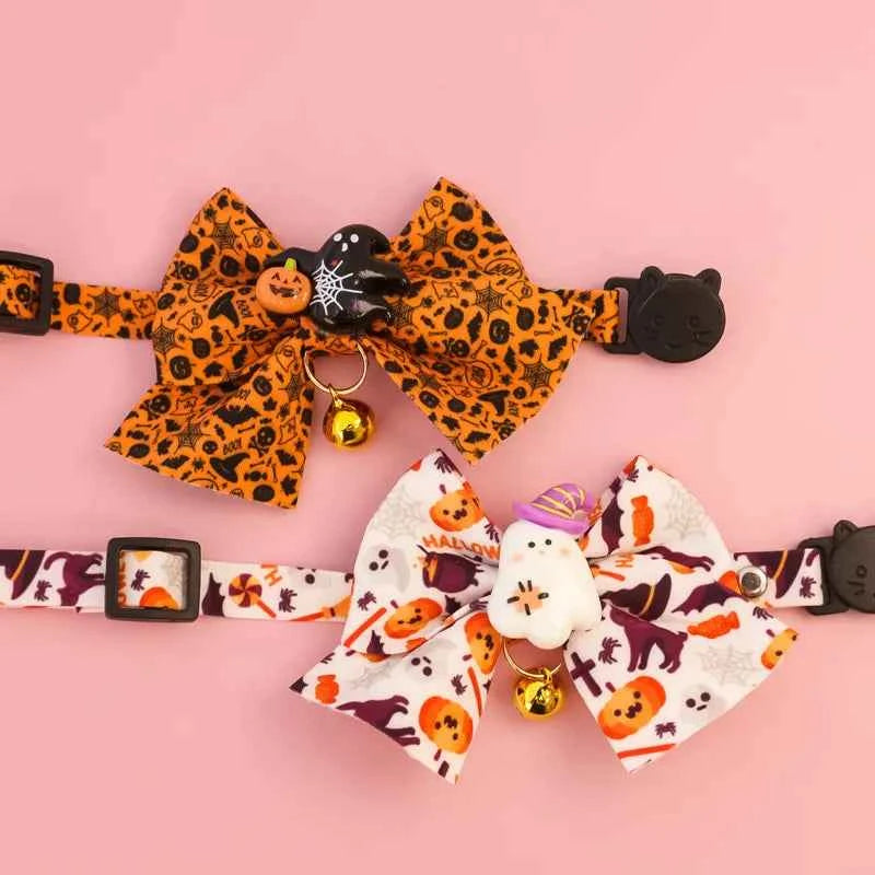 Cat Collar Halloween Bowtie Collar Small Cat Dog Safety Buckle Adjustable Necklace Decoration Style Pumpkin Cartoon Pet Collar