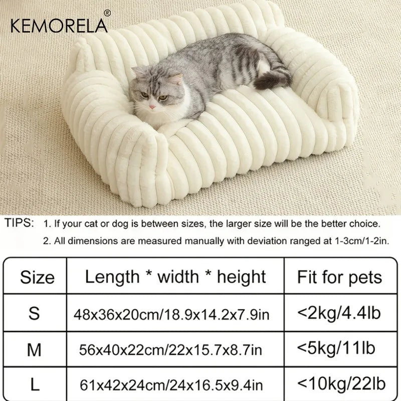 KEMORELA 1PC Striped Cat Sofa Bed Soft Polyester Pet Bed Breathable for All Seasons Suitable for Small to Medium Catsor Sleeping - Play Paws Toys