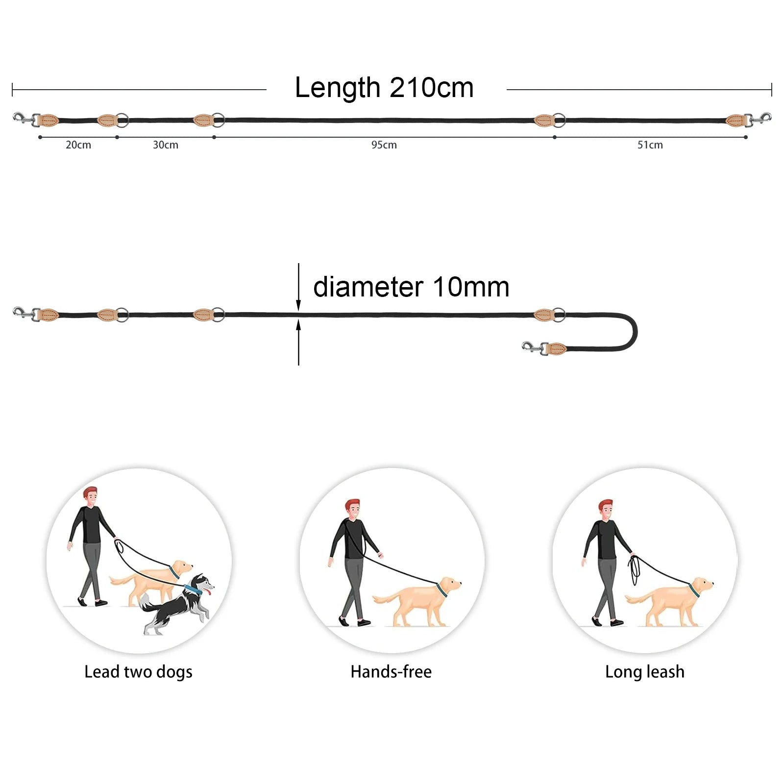 210cm Multipurpose medium size Dog Double Leash Leashes Adjustable And Nylon Luxury Hands Free Small Dog Leash For 2 Dogs
