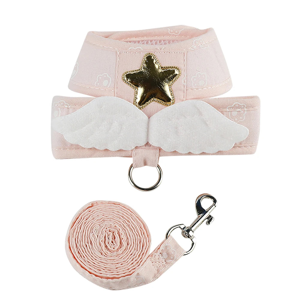 Angel Wing Cat Harness and Leash Set, Adjustable Kitten Vest Harness for Walking, Escape-Proof Soft Mesh Breathable also Puppy