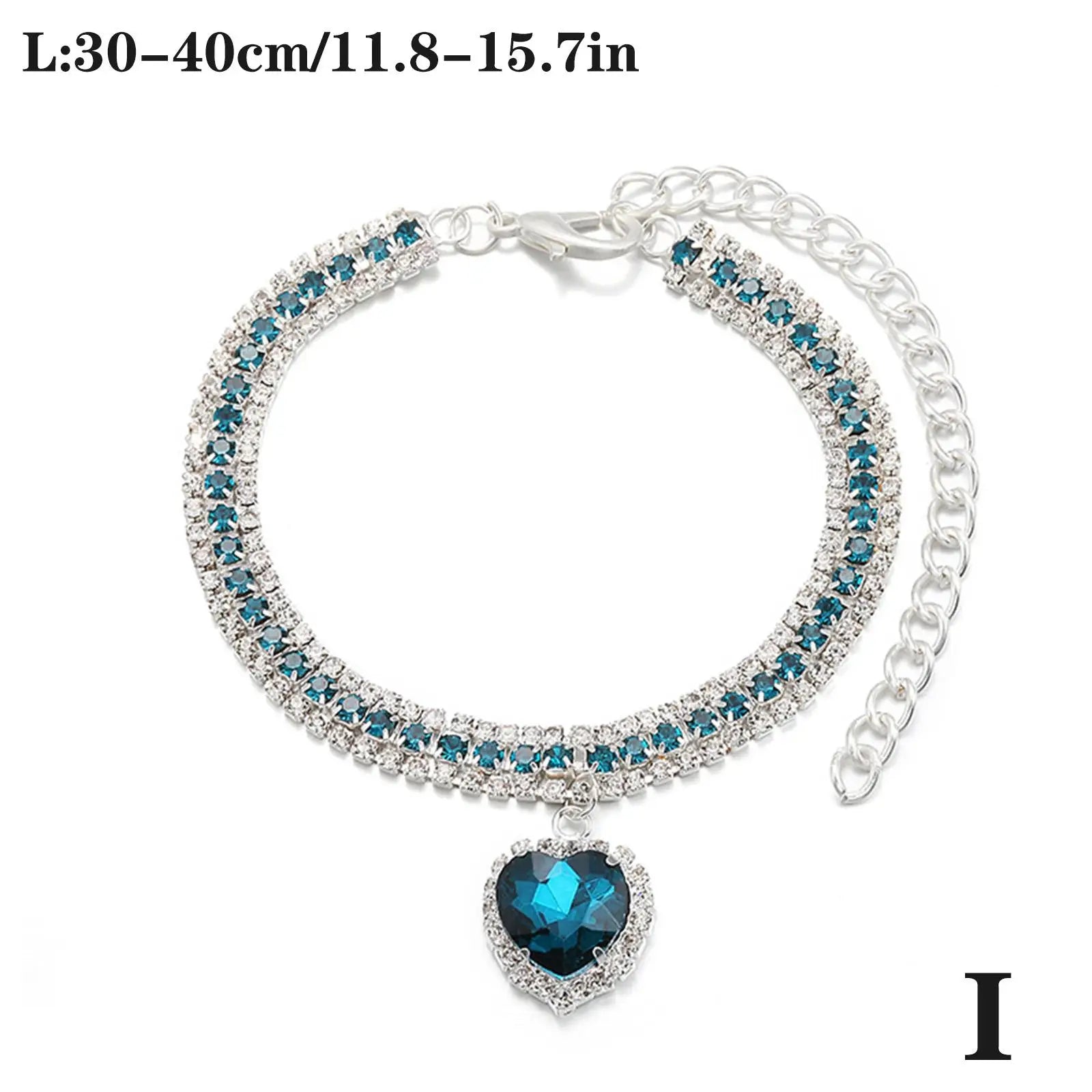 Luxury Rhinestone Dog Cat Collar Crystal Bling Pet Necklace Adjustable Heart Pendant Jewelry for Puppy Kitten Accessories