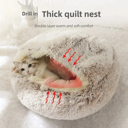 Autumn and Winter soft plush pet bed and pet bed Winter warm and cold plush comforter nest Shell cat nest semi-enclosed cat nest - Play Paws Toys