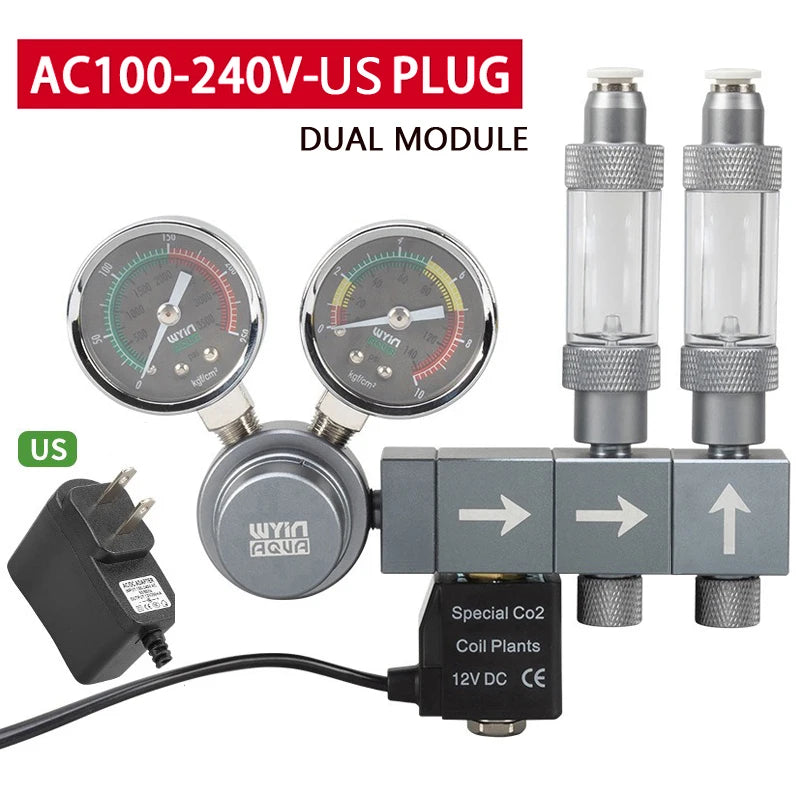 Aquarium CO2 regulator Dual meter solenoid valve Quick plug foam recorder  control system Fish tank CO2 pressure reducing valve