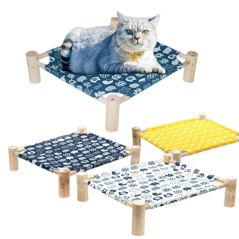 Cat Bed House Outdoor Universal Pet Bed Removable Breathable Pet Hammocks Bed for Cat Small Dog Durable Wood Frame Canvas Beds - Play Paws Toys