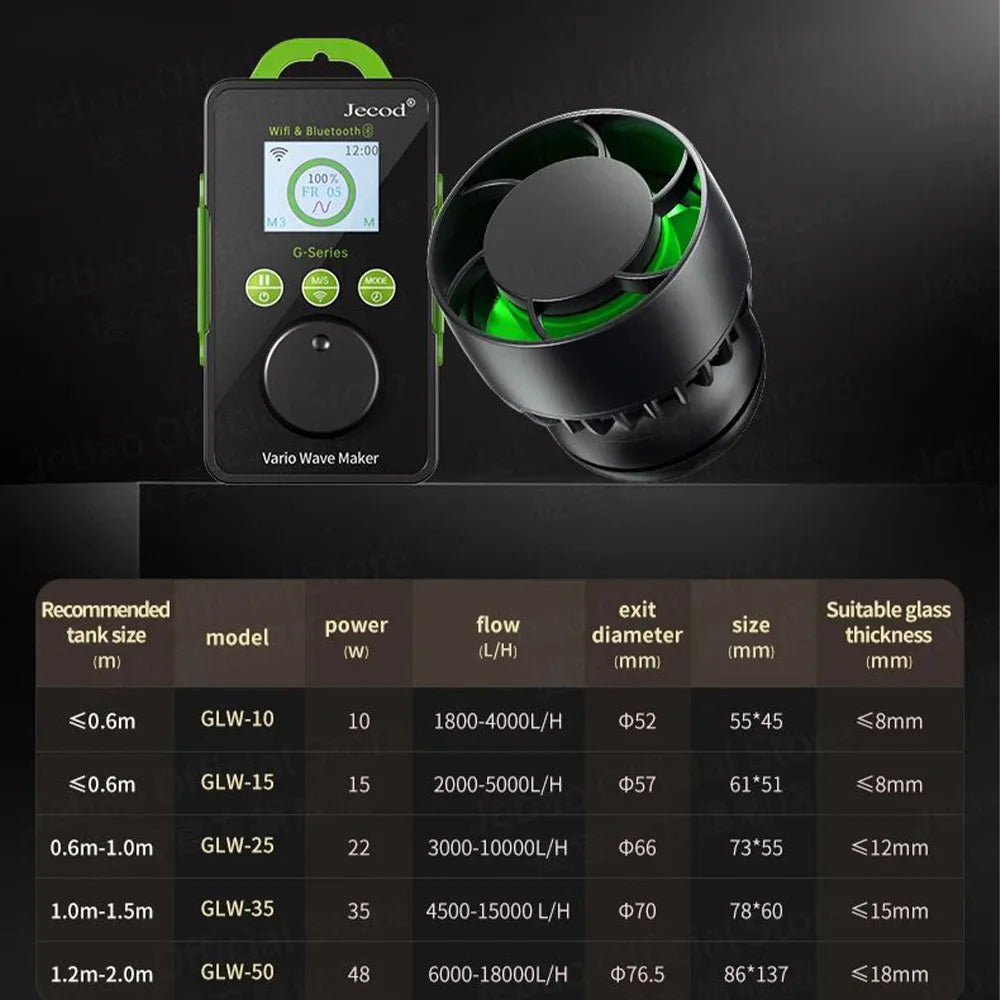 Jecod Jebao GLW-10/15/25/35/50 NEW WIFI Aquarium Wave Maker with LCD Control Wavemaker Pump 110-240V for 60-200CM Reef Tank