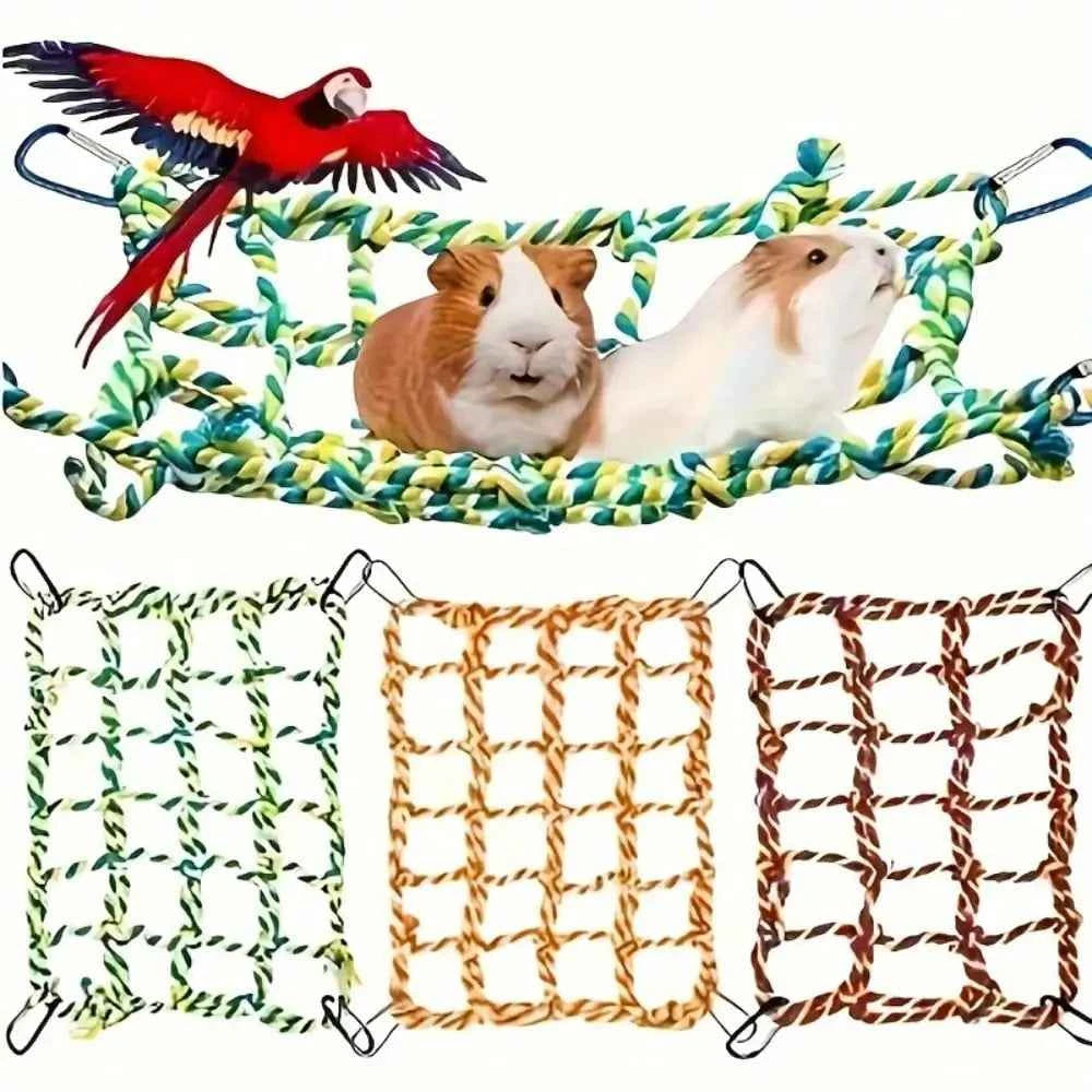 1 Pcs Trending Pet Hammock Net Sturdy Braided Bed for Small Pets Parrots Guinea Pigs Fun Hanging Play Sleep Gear
