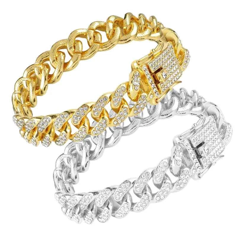 Fashion Jewelry Accessories Gold Cuban Chain Cat Collar Luxury Crystal Rhinestone Pet Kitten Necklace for Cats