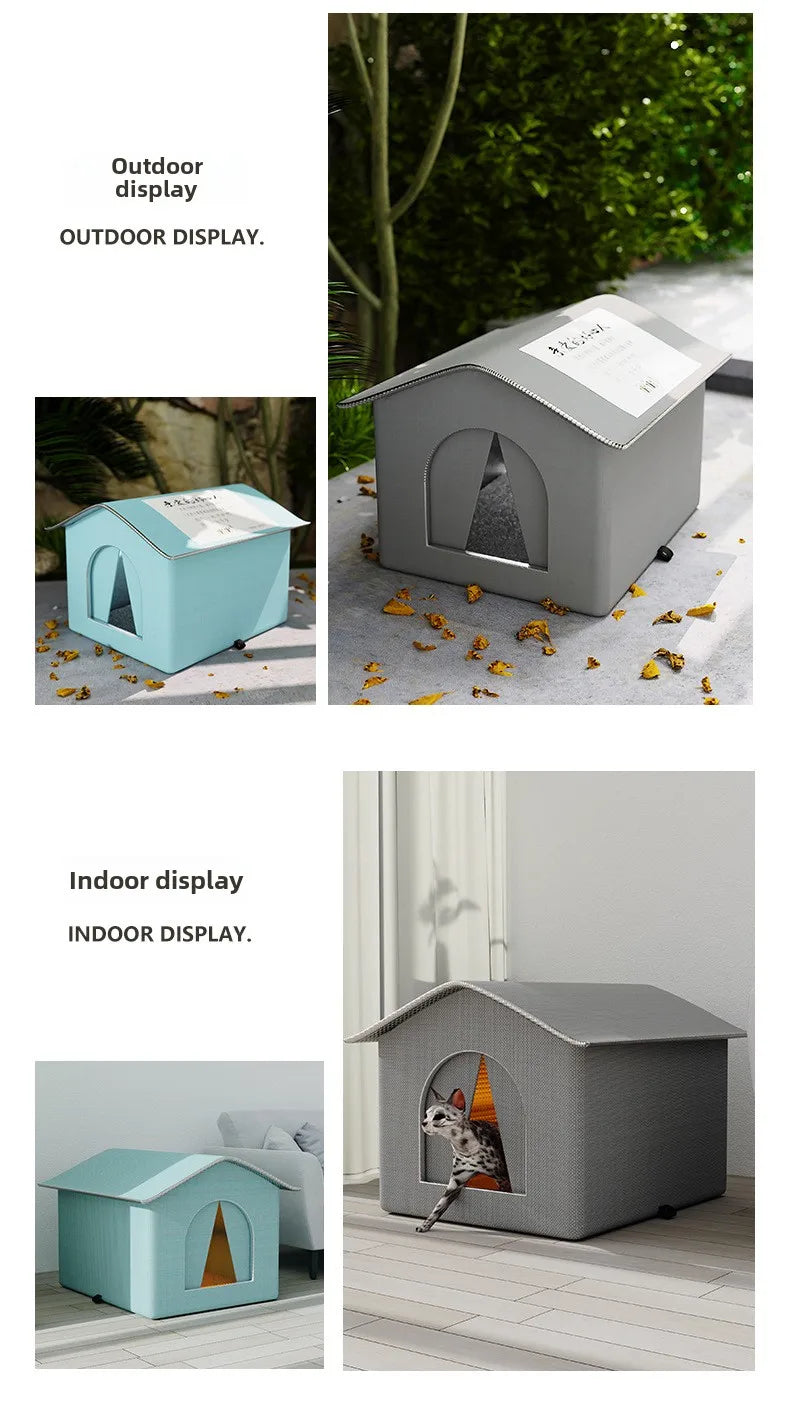 Stray Cat dog House Waterproof Outdoor Winter Warm Pet Cave Sleeping Beds Home Foldable Washable for Small Dog Puppy Supplies - Play Paws Toys