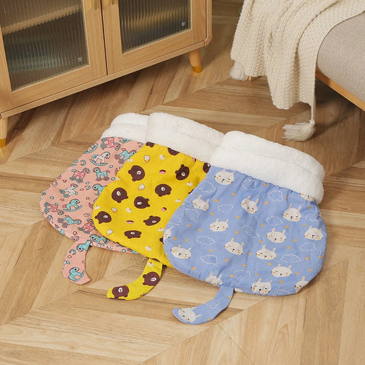 Cat Sleeping Bag Soft Cuddly Fluffy Feel Thickened Pet Pocket Type Quilt Bed Kitten Puppy Soft Comfortable Warm Nest Pet - Play Paws Toys