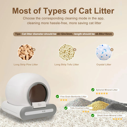 DOEL 65L Self-Cleaning Cat Litter Box App Control, ONLY Supports 2.4G WiFi w/Litter Mat&Trash Bags, Fit for Tofu & Mixed Litter - Play Paws Toys