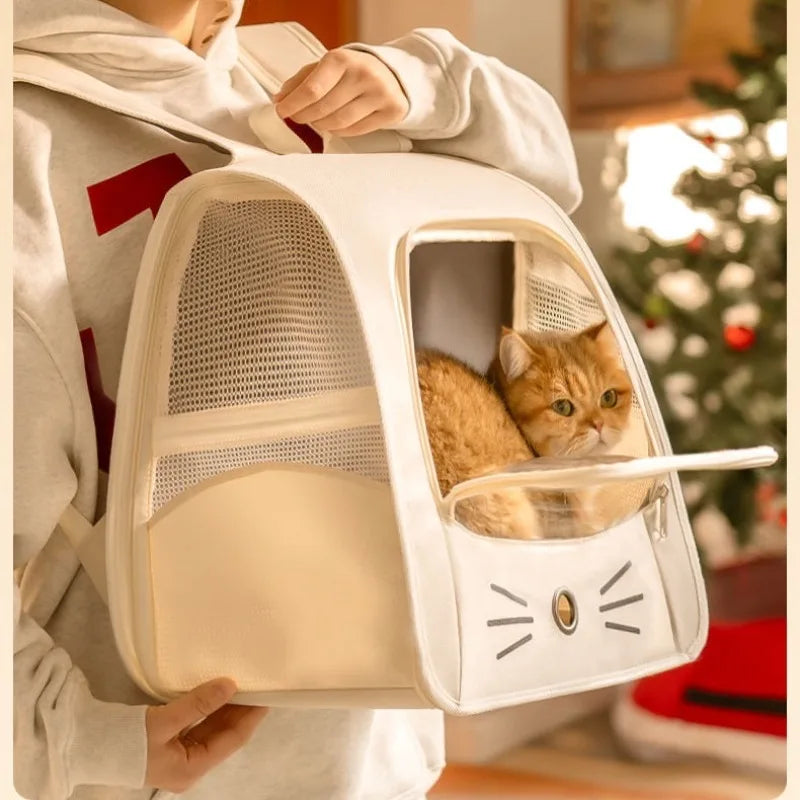 Cat Bag Outing Travel Pet Backpack Cabin Cat Schoolbag Shoulder Cage Multifunctional Bag Car Folding Soothing Anti-scratch - Play Paws Toys