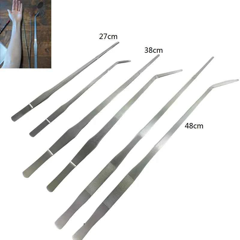 27/38/48cm Aquarium Plant Tweezers Multifuctional Stainless Steel Elbow Tweezers Fish Tank Aquascape Tools Aquarium Feeding Tong