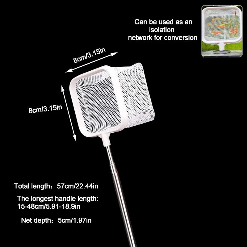 Aquarium Fish Tank Net with Suction Cup Extendable Handle Landing Net Isolation Net for Fish Tank Cleaning Tool Accessories