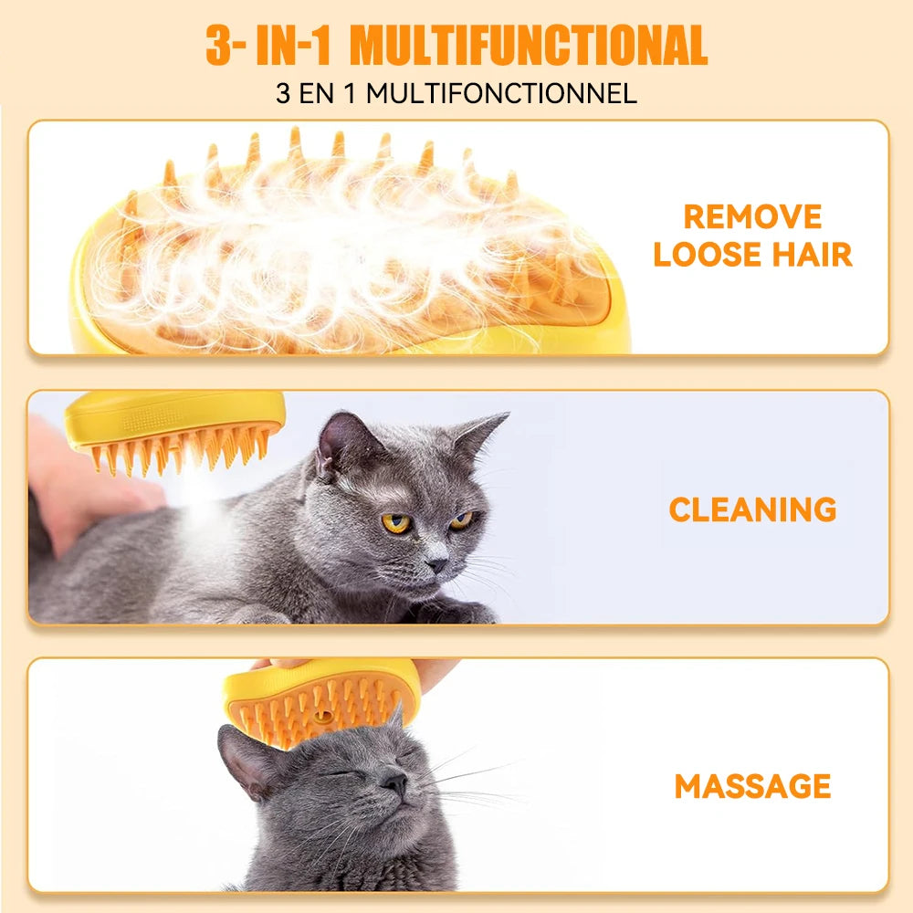 Cat Steamy Brush 3 in 1 Grooming Steam Brush Electric Sprayer for Massage Pet Dog Grooming Shedding Hair Cleaning Massage Combs
