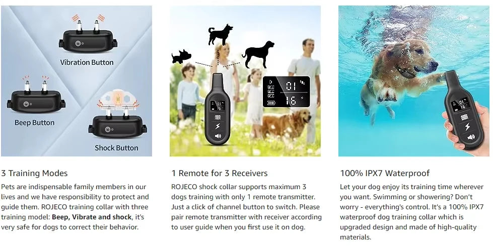Electric Dog Training Collar Waterproof Dog Bark Collar Pet With Remote Control Rechargeable Anti Barking Device All Size Dogs