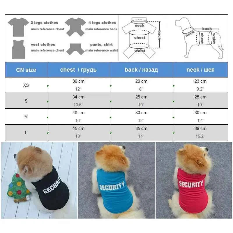 100% Cotton Pet Clothes Cool Cat SECURITY Costume for Cats Small Dogs Spring & Summer Puppy Kitty Cat Vest Top T Shirt Clothing