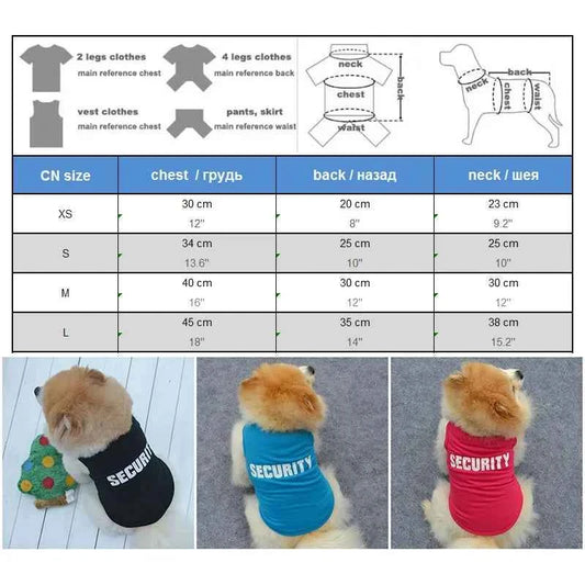 100% Cotton Pet Clothes Cool Cat SECURITY Costume for Cats Small Dogs Spring & Summer Puppy Kitty Cat Vest Top T Shirt Clothing