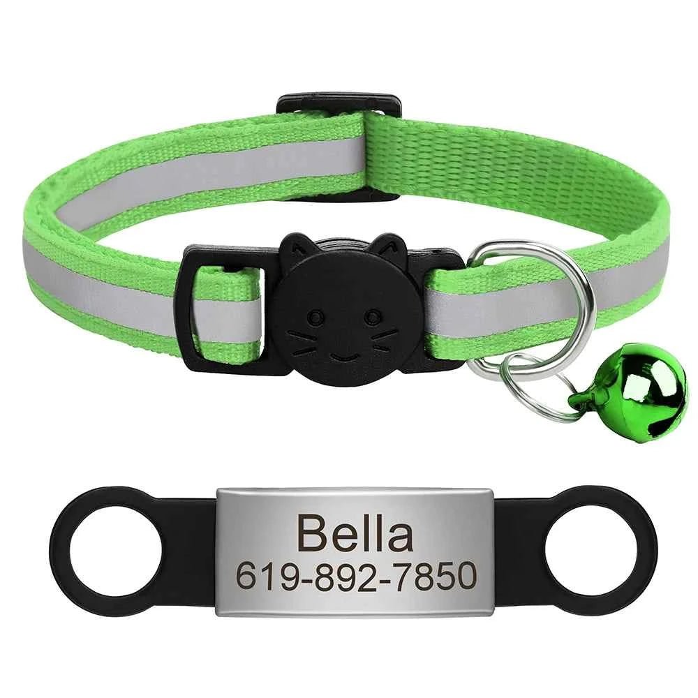 Customized Cat Collar Reflective Cat Collar Free Engraved Puppy Kitten Pet ID Nameplate Necklace With Bell Anti-lost For Cats
