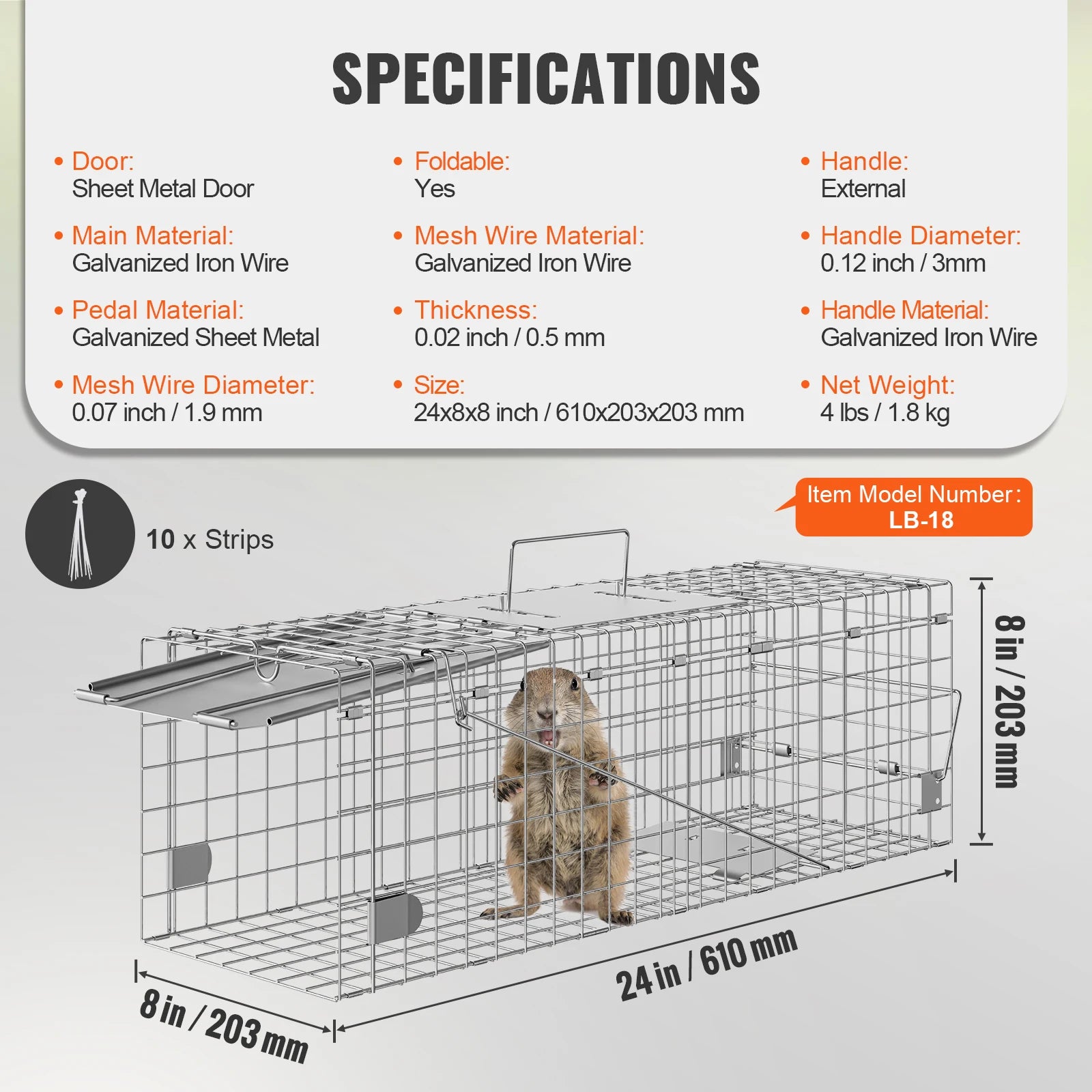 SucceBuy Live Animal Cage Trap Humane Cat Rodent Control Folding with Handle for Stray Cat Rabbits Squirrels Raccoons Groundhogs - Play Paws Toys