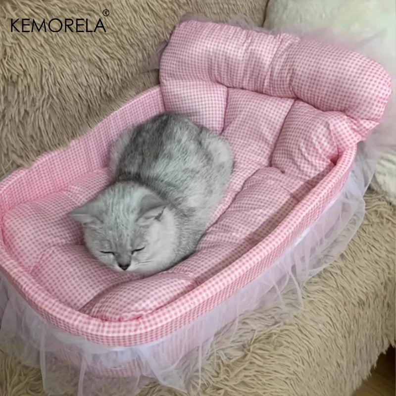 KEMORELA Gauze-edged Cat Princess Sofa Bed Washable and Removable - Universal Pet Mat for All Seasons Suitable for Cats and Dogs - Play Paws Toys
