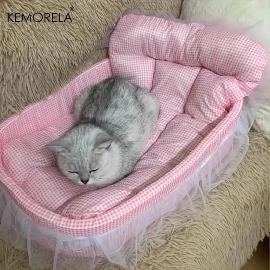 KEMORELA Gauze-edged Cat Princess Sofa Bed Washable and Removable - Universal Pet Mat for All Seasons Suitable for Cats and Dogs - Play Paws Toys