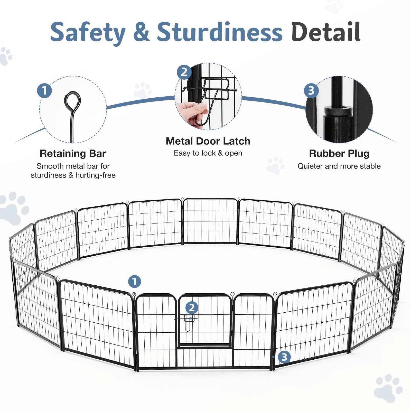JHK 16 Panels Dog Playpen Pet Fence Metal 24 Inch to 32 Inch Foldable Large Dog Puppy Exercise for Yard Gate Camping Outdoor