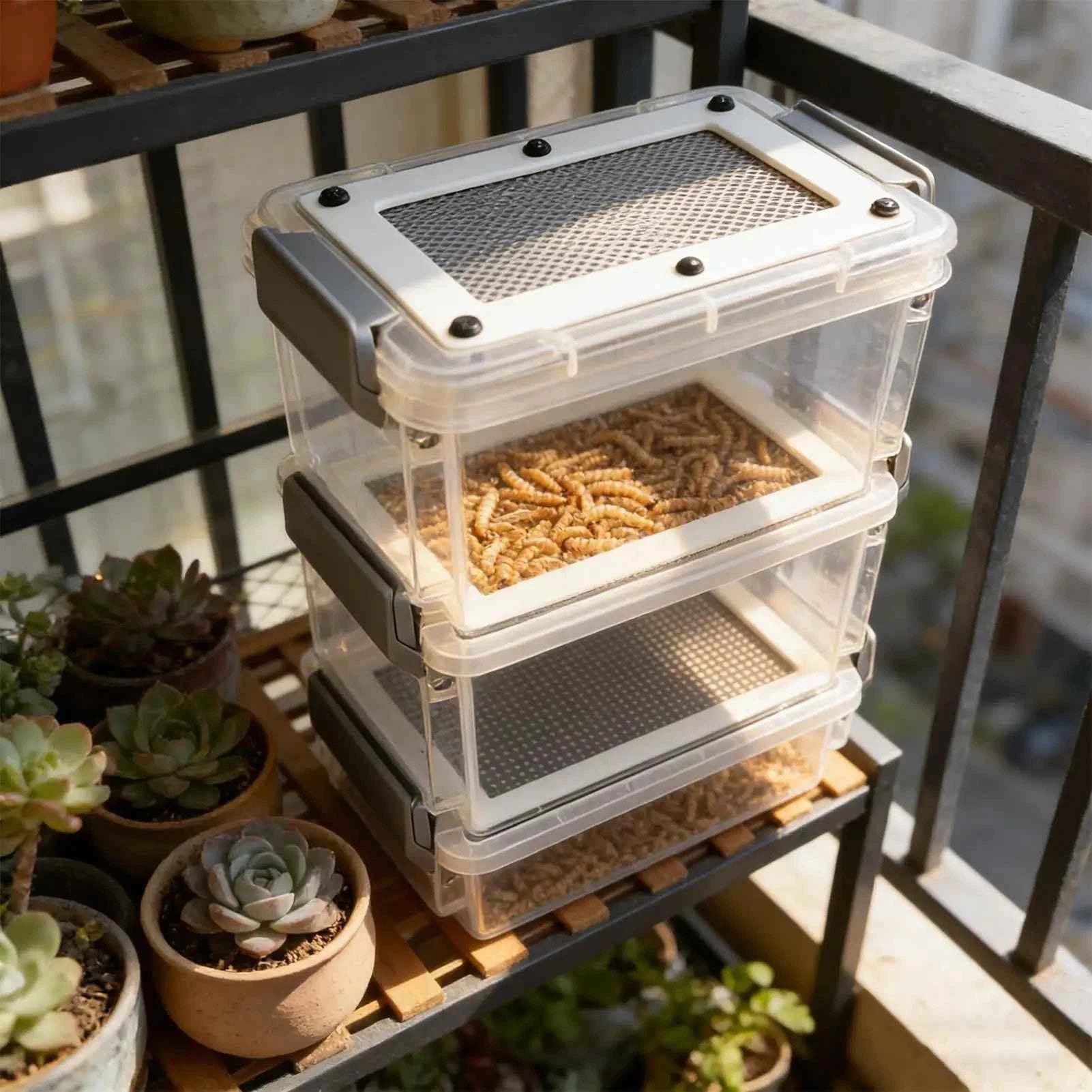 Mealworm Breeding Kit 3-Layer Silkworm Feeder Bin Corn Worm Breeder Box for Pet Parents Animal Lovers Keepers Breeders Hobbyists