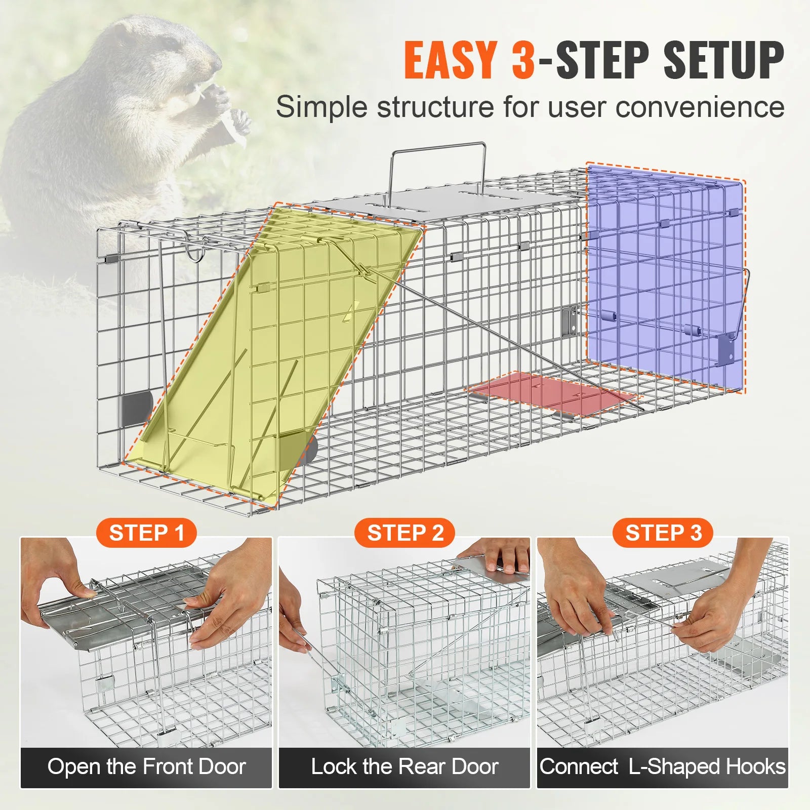 SucceBuy Live Animal Cage Trap Humane Cat Rodent Control Folding with Handle for Stray Cat Rabbits Squirrels Raccoons Groundhogs - Play Paws Toys