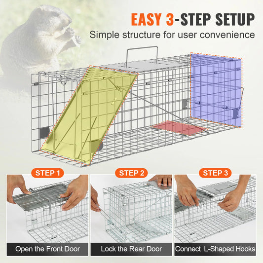 SucceBuy Live Animal Cage Trap Humane Cat Rodent Control Folding with Handle for Stray Cat Rabbits Squirrels Raccoons Groundhogs - Play Paws Toys