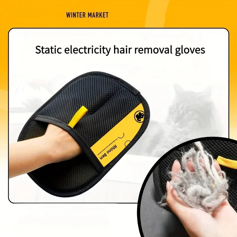 Large Polypropylene Pet Grooming Gloves Black With Yellow Accents Static Adsorb Hair Cleaning Mitt For Cat Daily Grooming Care