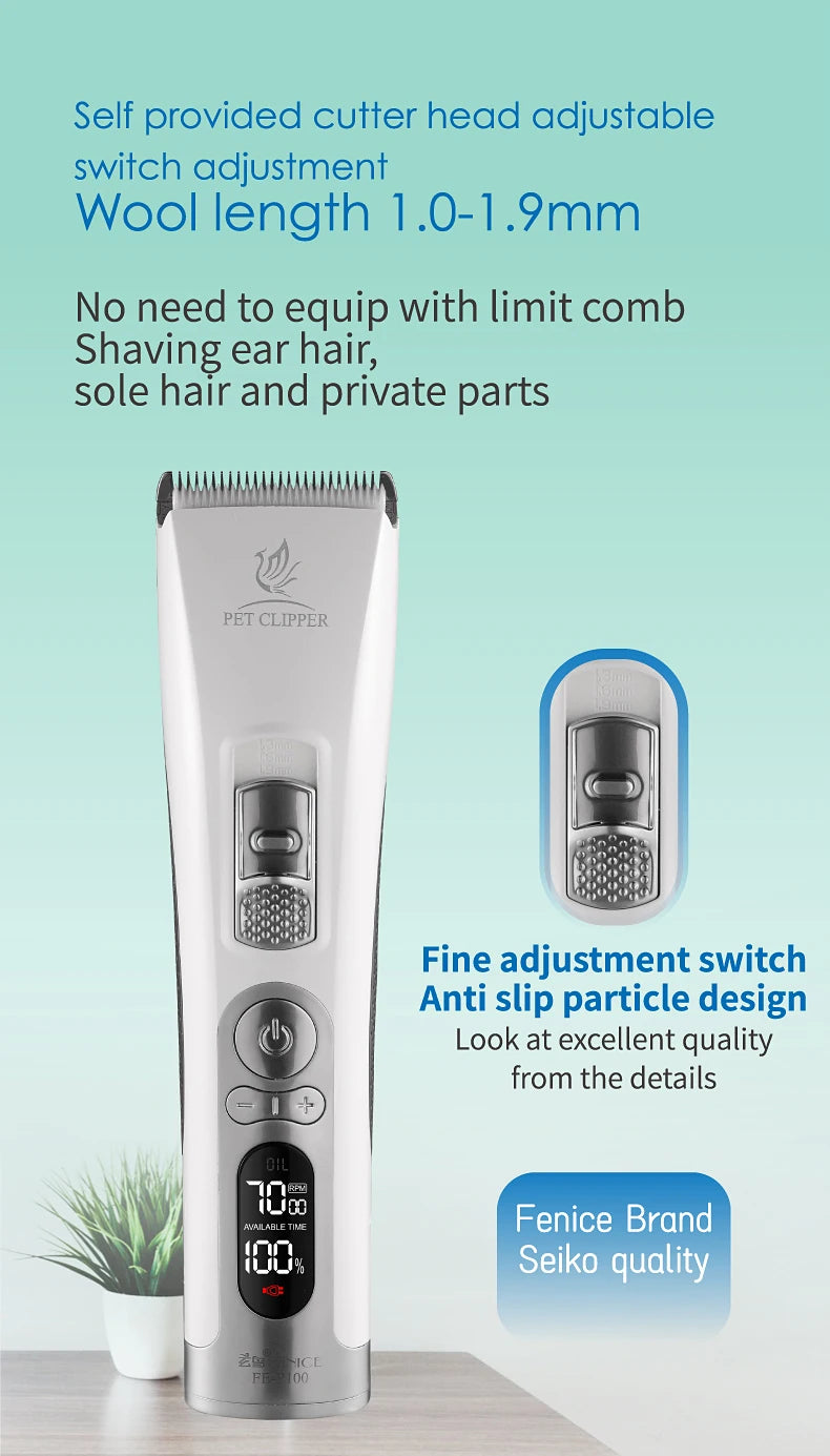Fenice Clipper Dogs Professional LCD Screen Pet Cat Clippers Electrical Grooming Trimmer Rechargeable Haircut Machine Animals
