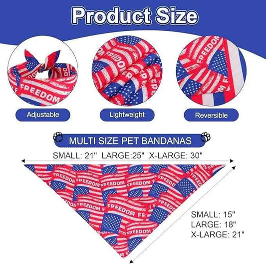 4th of July Dog Bandanas XLarge 2PCS, 4 Pattern American Flag Patriotic Scarf for Boy and Girl, Durable Triangle Reversible USA Bibs for Puppy Pet