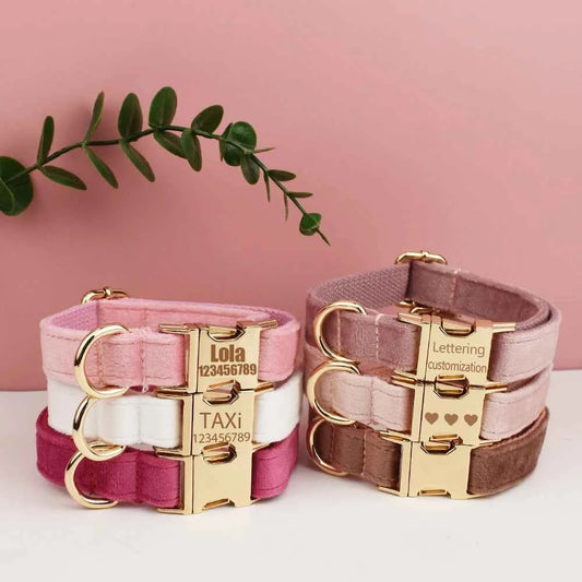 Velvet Collar Free Engrave Dog Collar Leash For Medium Big Pet Necklace Dog Accessories Dog Collars