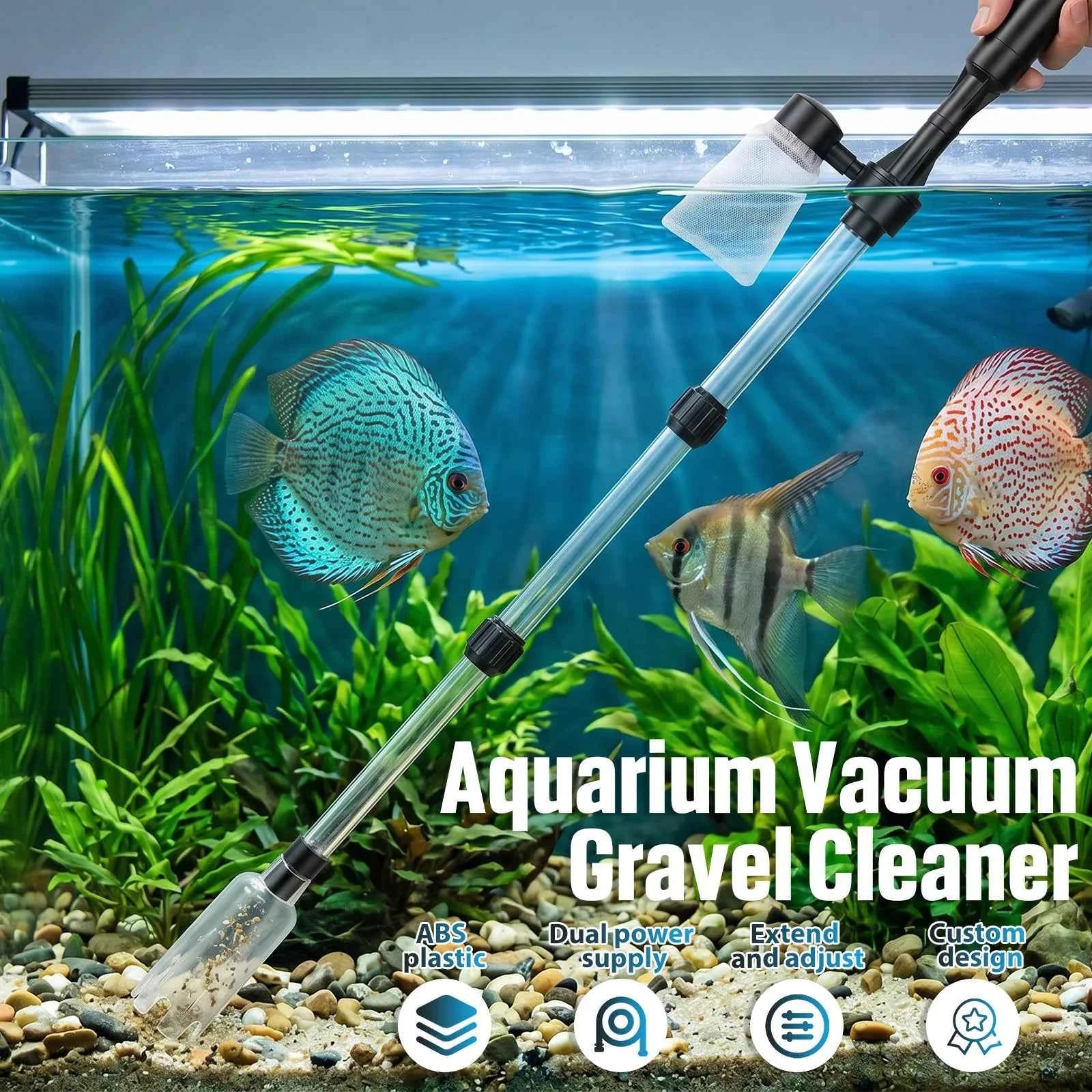 Aquarium Vacuum Gravel Cleaner 3 in 1 Fish Tank Vacuum with Water Change Wash Sand Waste Suction Electric Fishbowl Cleaning Tool
