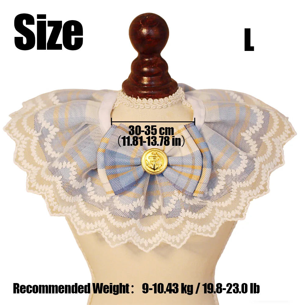 Tartan Pet Bibs Cute Lace Trim Bow Cat Dog Collar with Bow Tie Small Dog Scarves Pet Accessories Cat Supplies