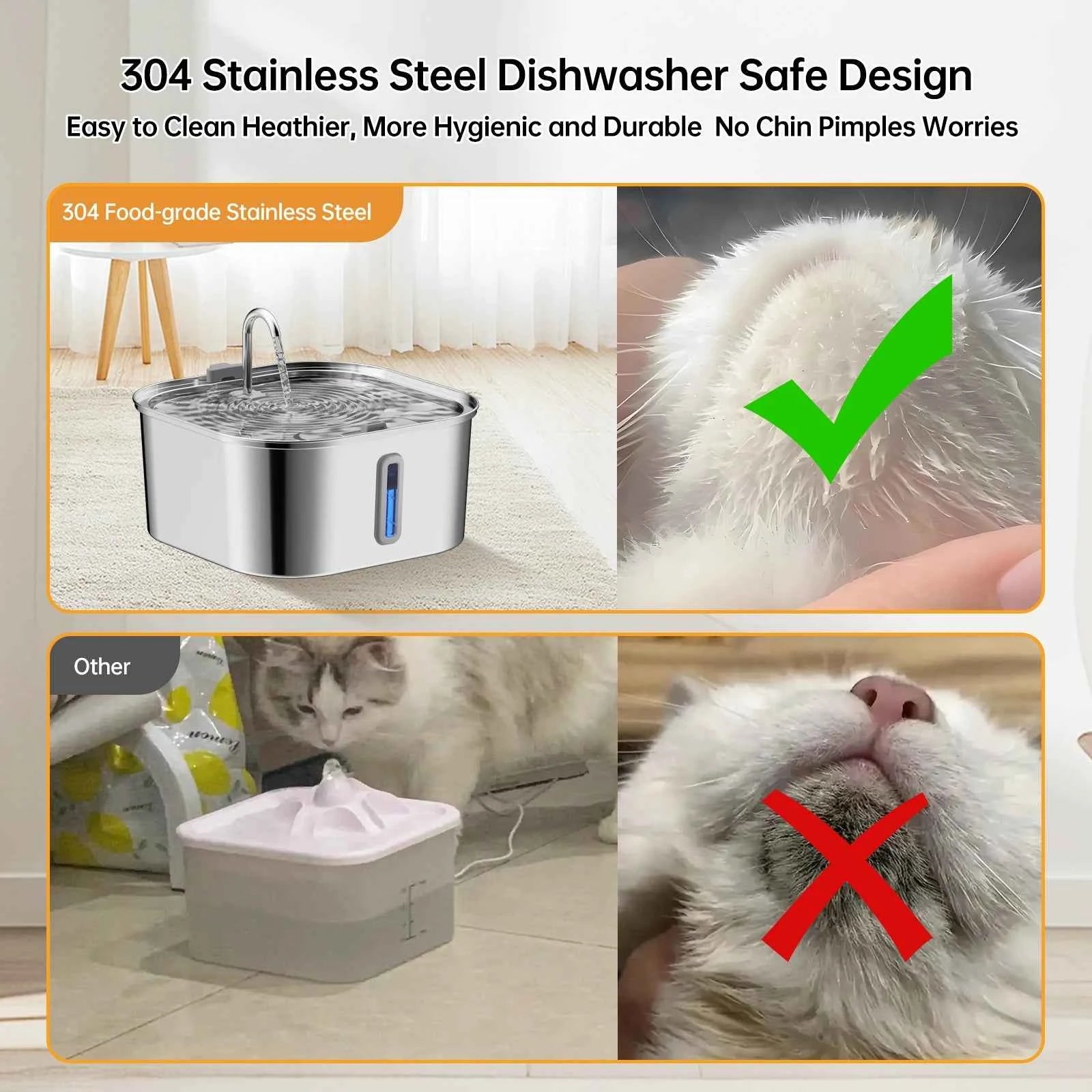 14L/7L Automatic Dog Water Fountain Stainless Steel Cat Pet Fountain with window Silent Cat Dog Water Feeder( No 5V 1A Plug