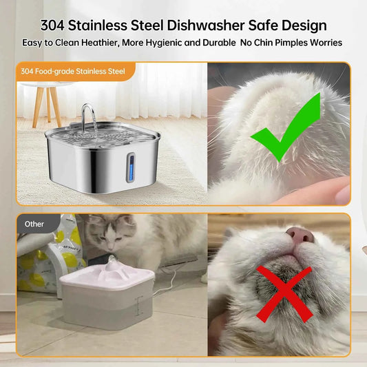 14L/7L Automatic Dog Water Fountain Stainless Steel Cat Pet Fountain with window Silent Cat Dog Water Feeder( No 5V 1A Plug