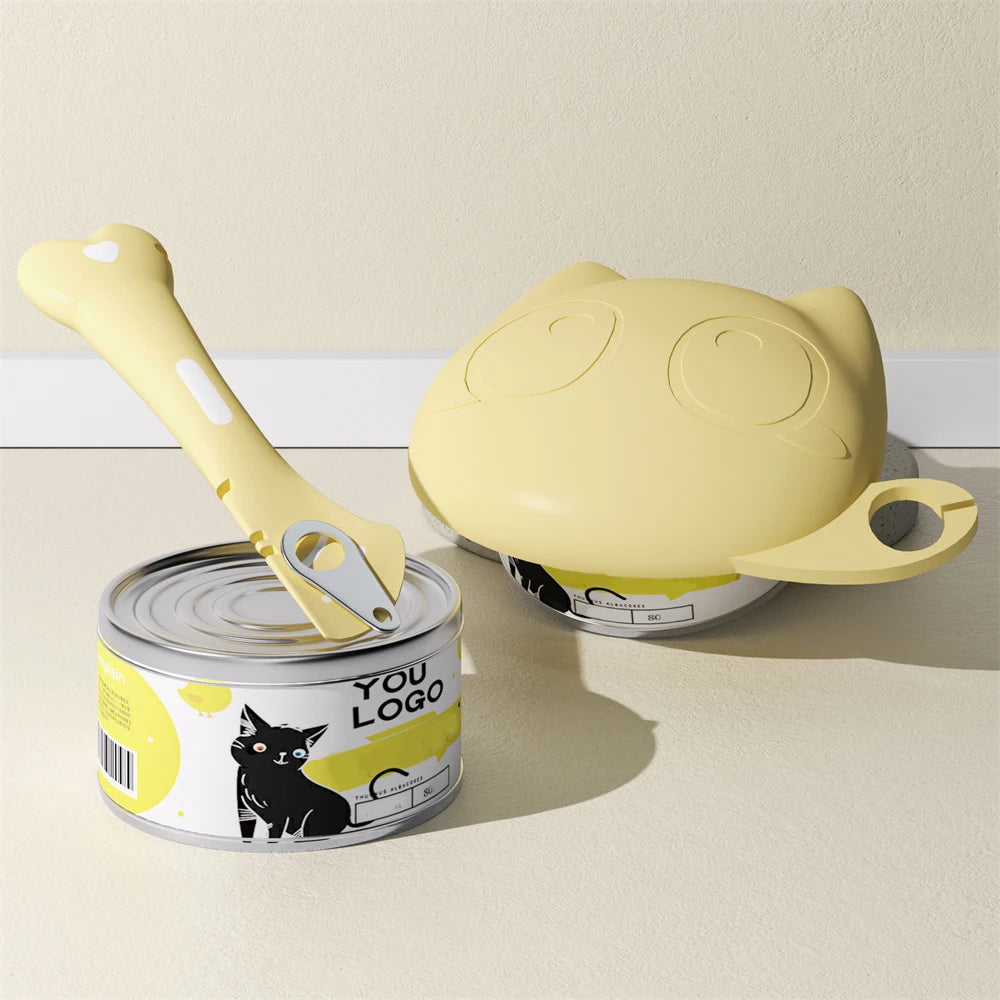 Silicone Cat Food Can Lid and Spoon Set, Multifunctional Pet Wet Food Feeding Scoop with Can Opener, Sealed Pet Food Storage