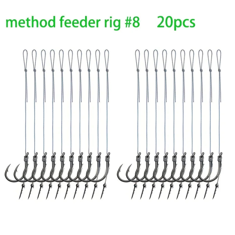 10/20pcs Method Feeder Rigs with Barbed Spike and 8 Braided Line,High-strength Barbed Fish Hook Size6 8 10 12 14,Feeder Fishing