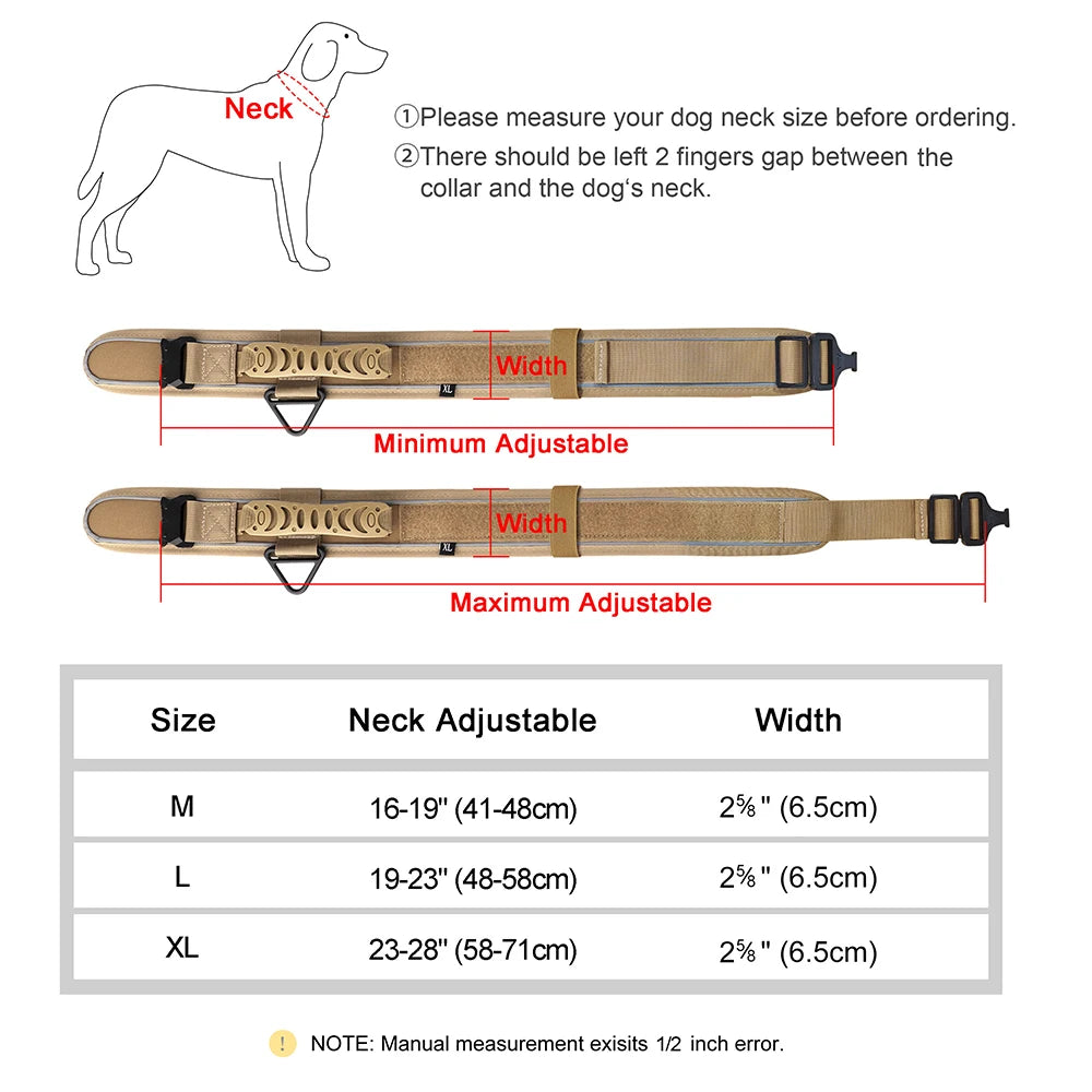 6.5cm Wide Tactical Dog Collar Adjustable, Military Nylon with Control Handle, Heavy Duty Reflective for Large Medium Dogs