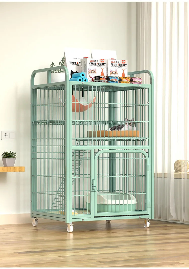 Large Metal Cat Cage with Wheels Multi-Level Pet Playpen Indoor Cat Kennel with Platforms and Ramps for Kittens and Adult Cats - Play Paws Toys